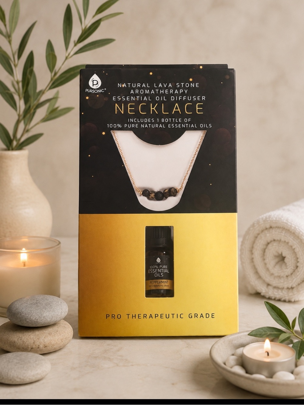 Pursonic Lava Stone Aromatherapy Essential Oil Diffuser Necklace Peppermint